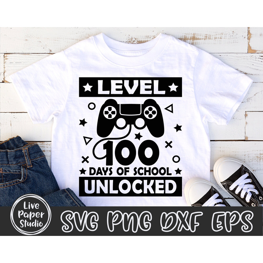 100 Days of School SVG, 100th Day of School Svg, Level 100 Days Svg, Unlocked SVG, Gamer, School Shirt, Digital Download Png, Dxf, Eps Files - 5.jpg