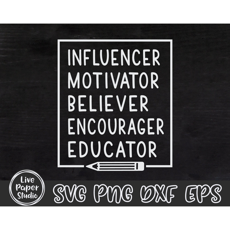 Educator SVG, Influencer Motivator Believer Encourager Educator SVG, Teacher Gift Svg, Teacher Shirt, Digital Download Png, Dxf, Eps Files - 3.jpg
