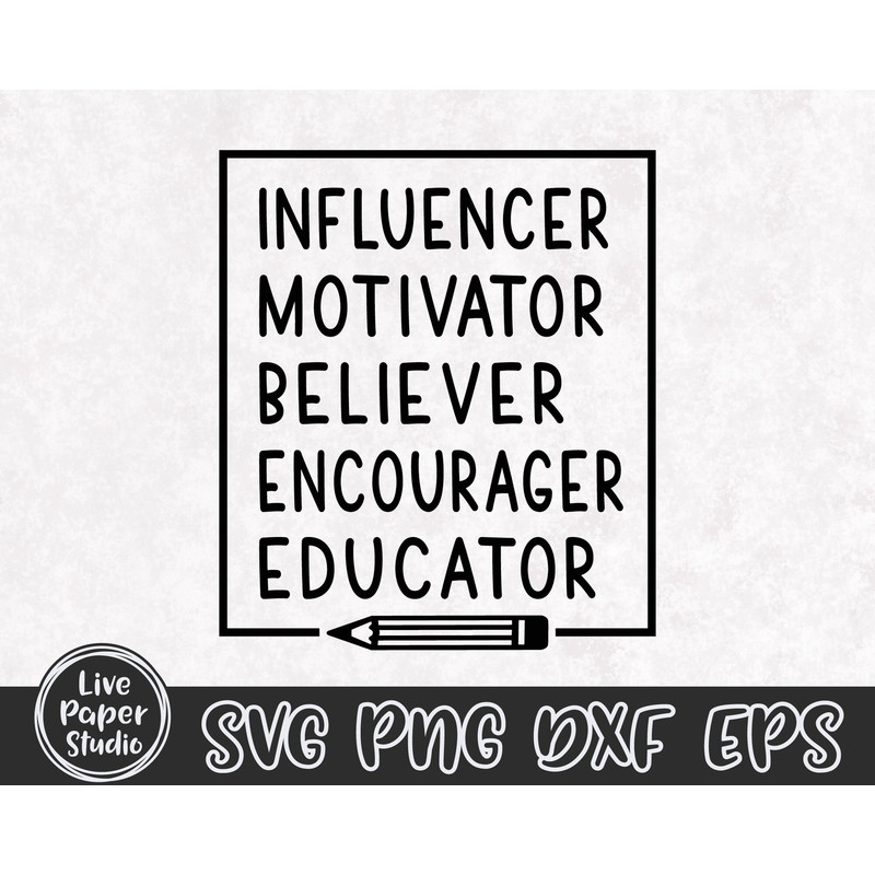 Educator SVG, Influencer Motivator Believer Encourager Educator SVG, Teacher Gift Svg, Teacher Shirt, Digital Download Png, Dxf, Eps Files - 4.jpg
