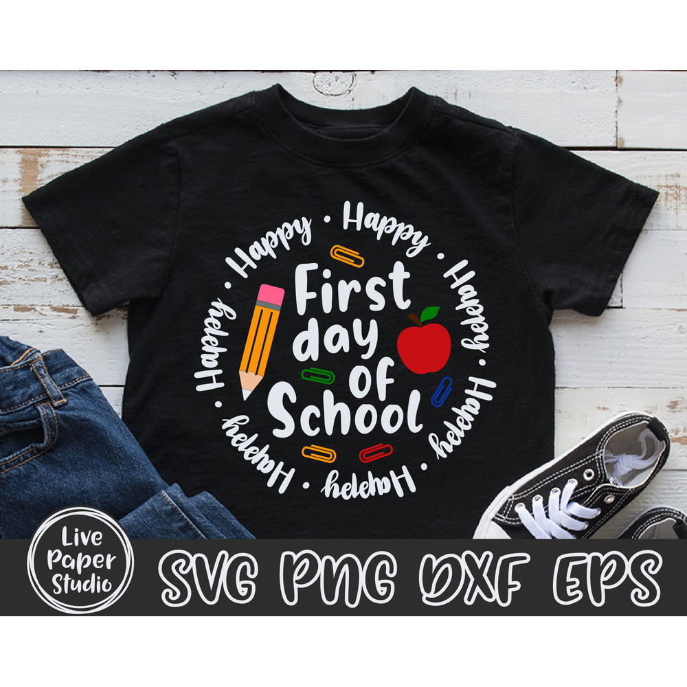 Happy First Day Of School SVG, Back to School Svg, 1st Day Of School Svg, Teacher Shirt, Pencil, Summer, Digital Download Png, Dxf, Eps File - 2.jpg