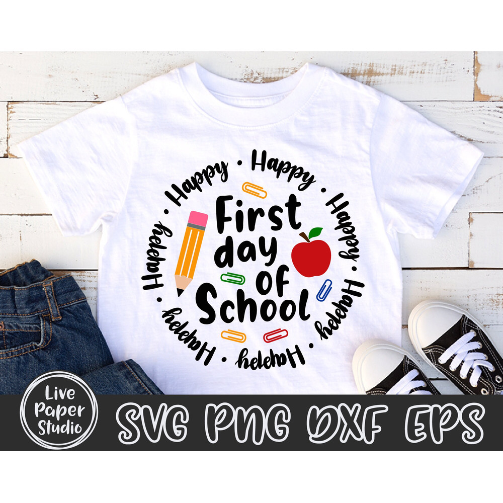 Happy First Day Of School SVG, Back to School Svg, 1st Day Of School Svg, Teacher Shirt, Pencil, Summer, Digital Download Png, Dxf, Eps File - 5.jpg