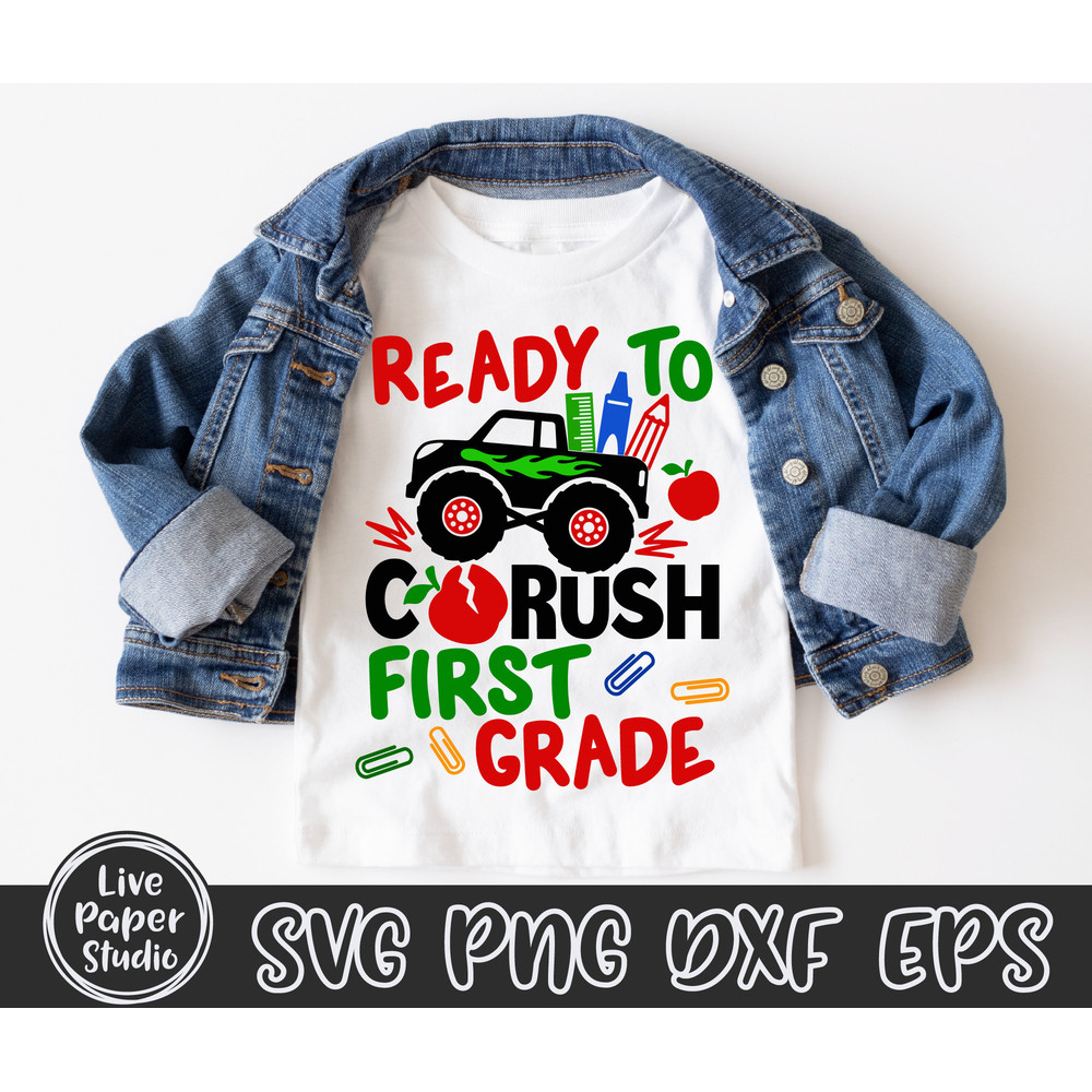 Ready to Crush First Grade Svg, Monster Truck Svg, Back to School Svg, 1st Day of School Svg, 1st Grade Shirt, Digital Download Dxf Files - 4.jpg