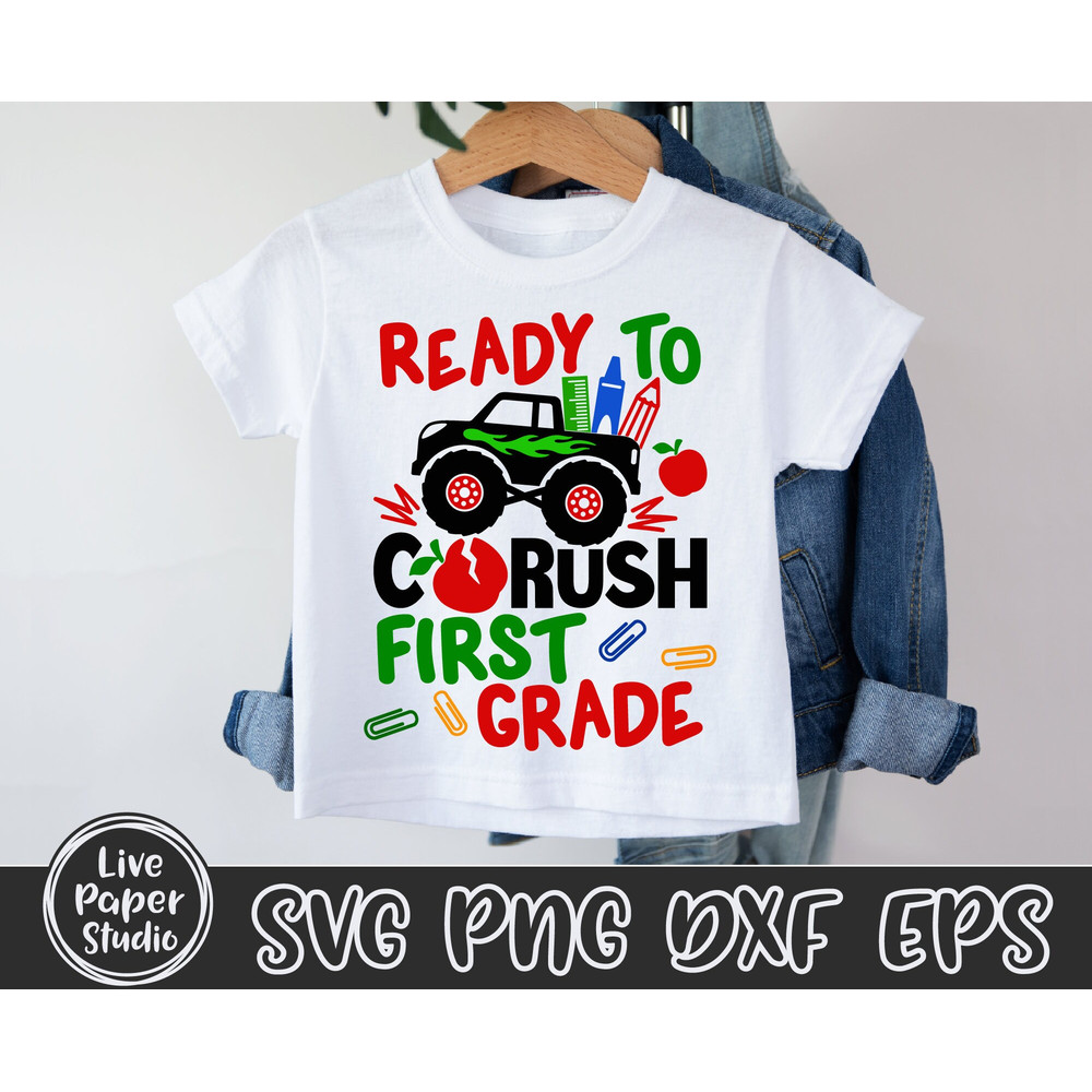 Ready to Crush First Grade Svg, Monster Truck Svg, Back to School Svg, 1st Day of School Svg, 1st Grade Shirt, Digital Download Dxf Files - 5.jpg