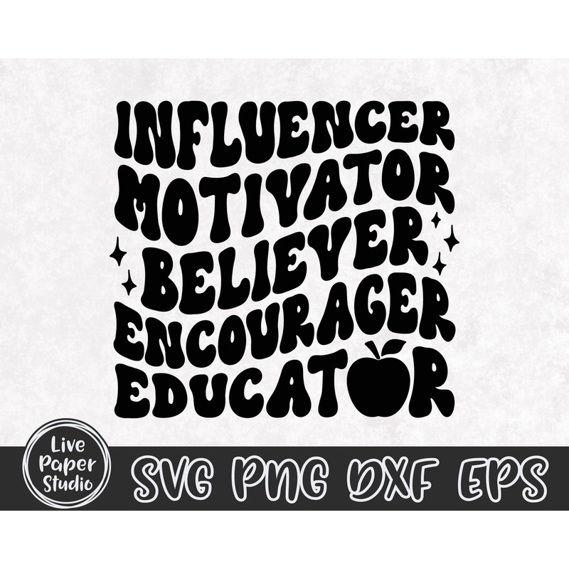 Retro Teacher SVG, Educator SVG, Influencer Motivator Believer SVG, Teacher Gift Svg, Wavy Stacked Svg, Digital Download Png, Dxf, Eps Files - 3.jpg