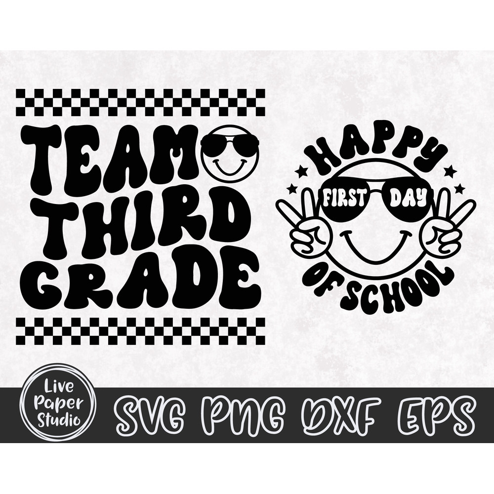 Retro Team Third Grade Svg, 3rd Grade Squad Svg, First day of School Svg, Back To School, Teacher Shirt, Digital Download Png, Dxf, Eps File - 3.jpg