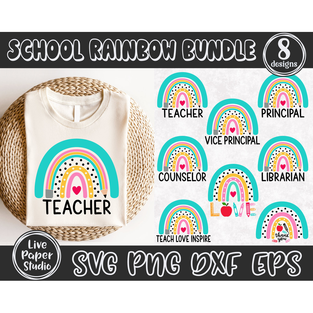 School Rainbow SVG, Teacher Rainbow Svg, Back To School Svg, Pencil SVG, Principal SVG, Librarian, Digital Download Svg, Png, Dxf, Eps Files - 1.jpg