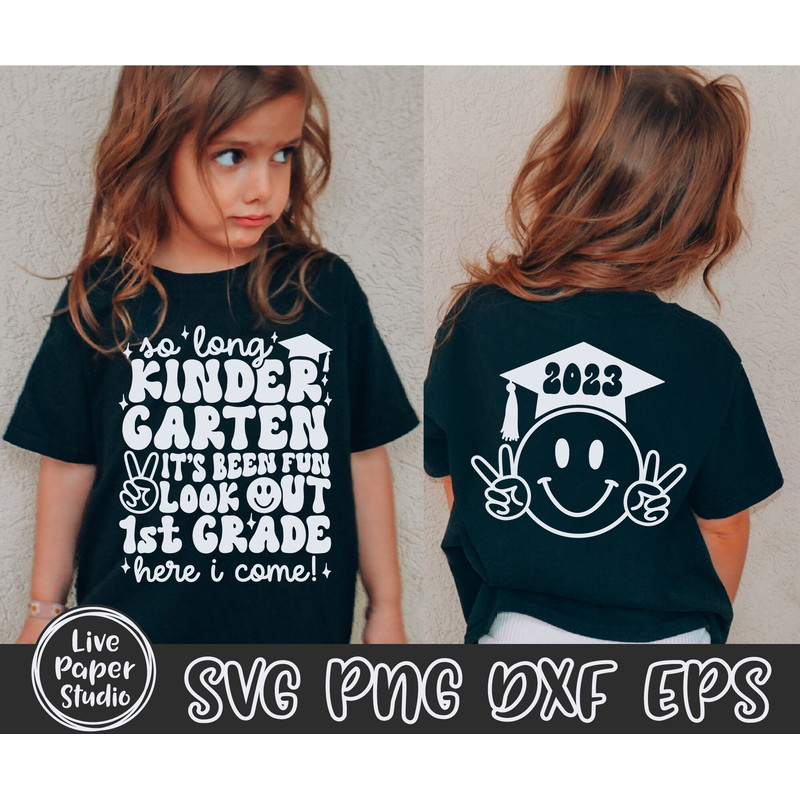 So Long Kindergarten SVG, Kindergarten Graduation SVG, 1st here I come Svg, Kinder Graduate, Wavy Text, Digital Download Png, Dxf, Eps Files - 1.jpg