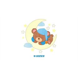 Bear embroidery designs - Sleeping bear embroidery design machine embroidery pattern - Baby bear in the moon embroidery