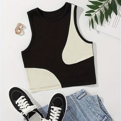 Cute Color Block Tank Top Sexy Sleeveless Casual Top Women's Clothing