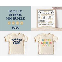 back to school svg bundle | first day of school svg bundle | being kind is cool svg | school stats svg | kind kids club