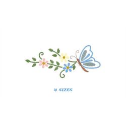 Butterfly embroidery design - Delicate Flowers embroidery designs machine embroidery pattern - Tea towel embroidery file