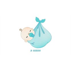 Sleeping baby embroidery design - Baby boy embroidery design machine embroidery pattern - Newborn embroidery file nurser