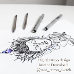 Buddha Tattoo Design Buddha Tattoo Sketch Lotus Tattoo Designs, Instant download JPG, PNG