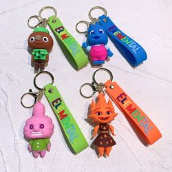 Elemental Keychain Anime Figure Ember Wade Silicon Key Chain Backpack Key Rings Ornament Bags Pendants