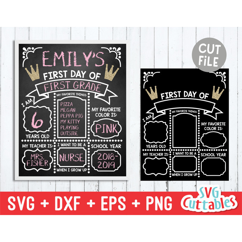 First Day of School Chalkboard svg - Last Day of School - svg - eps - dxf - png - Princess - Cut File - Silhouette - Cricut - Digital File - 1.jpg
