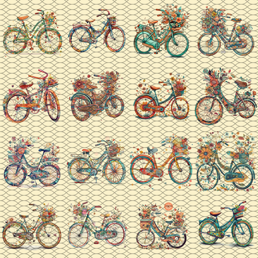 Clipart de Bicicletas Vintage y Floridas Pack de 16 imágenes PNG 300 DPI - 2.jpg