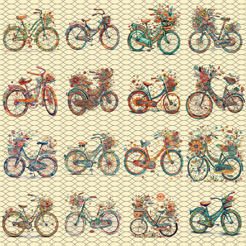 Clipart de Bicicletas Vintage y Floridas Pack de 16 imágenes PNG 300 DPI - 2.jpg
