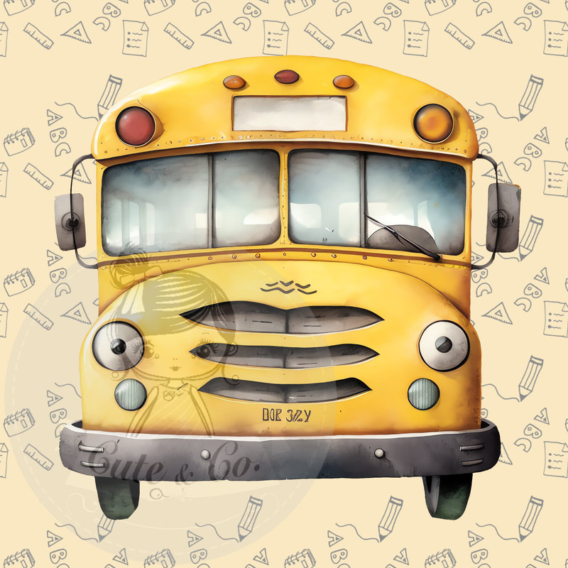 School Bus Clipart Set 13 PNG Images, 5 with Transparent Background, 300 DPI for Creative Projects Vehicles Means of transport - 3.jpg