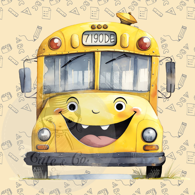 School Bus Clipart Set 13 PNG Images, 5 with Transparent Background, 300 DPI for Creative Projects Vehicles Means of transport - 5.jpg