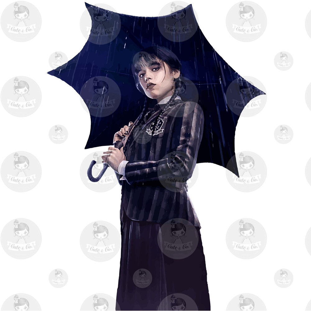SVG Merlina with umbrella PNG Vectors Wednesday Addams Wednesday Addams SVG Png file Photo Wednesday Svg Wednesday in the rain - 1.jpg