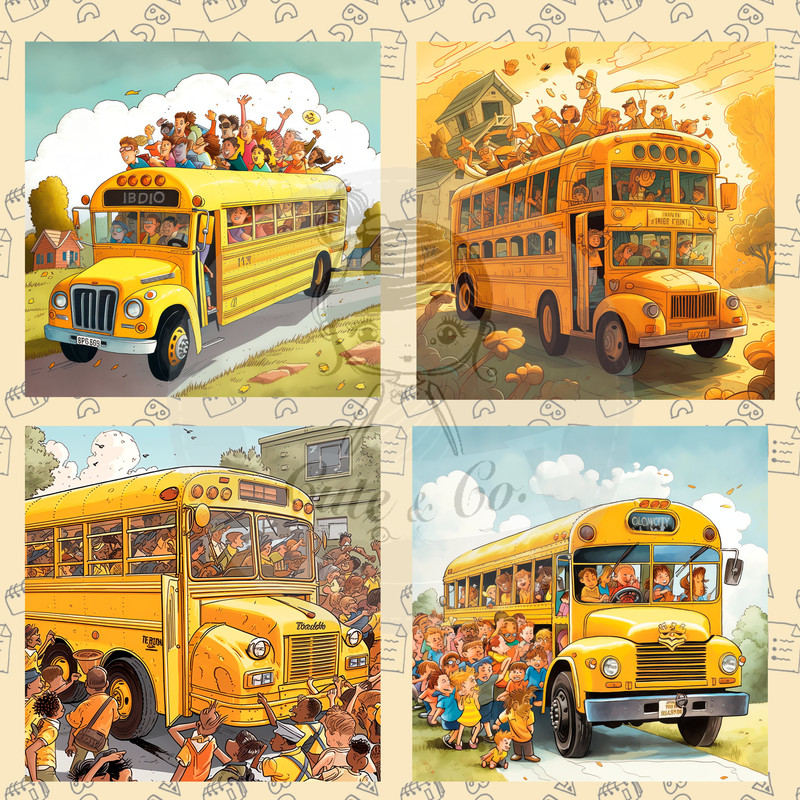 School Bus Clipart Set 13 PNG Images, 5 with Transparent Background, 300 DPI for Creative Projects Vehicles Means of transport - 7.jpg
