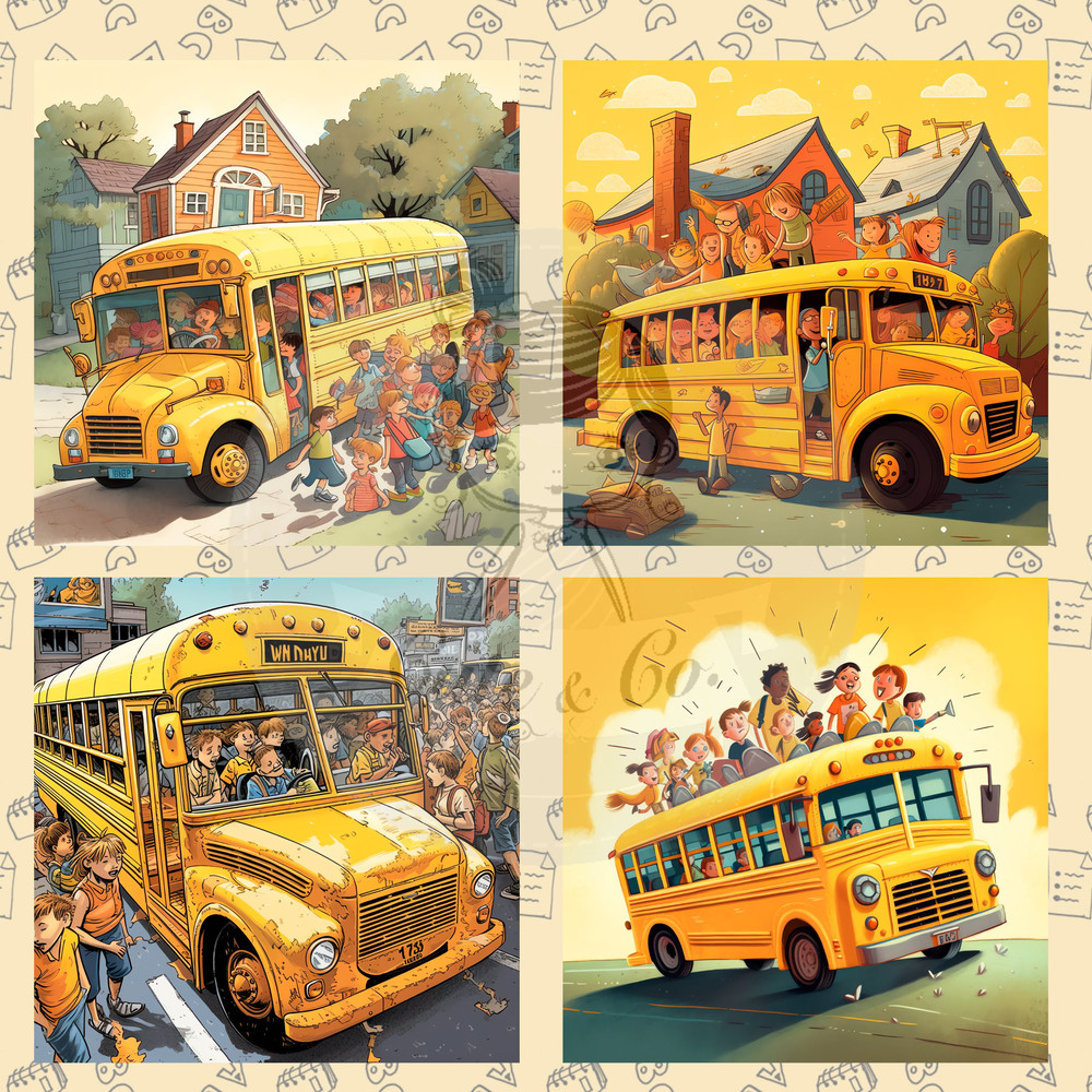 School Bus Clipart Set 13 PNG Images, 5 with Transparent Background, 300 DPI for Creative Projects Vehicles Means of transport - 8.jpg