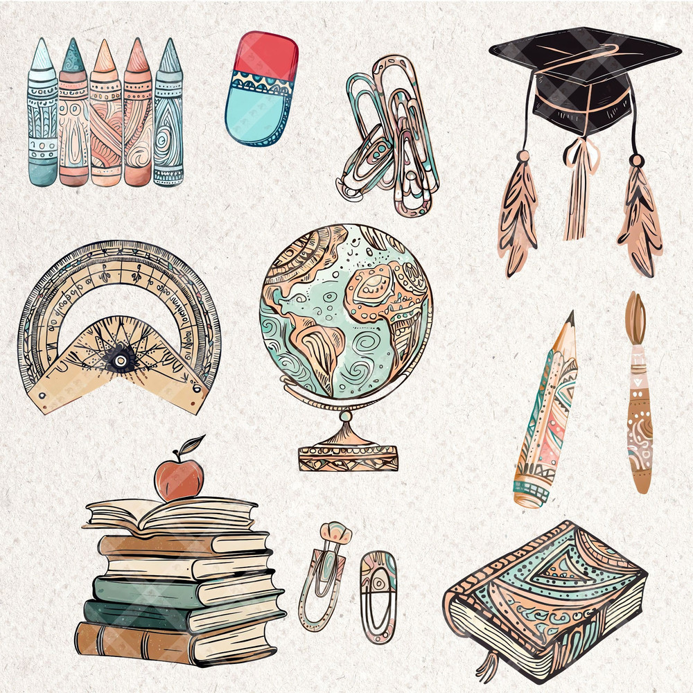 Teachers clipart and school supplies Boho Style Drawings for planner Stickers Back to school dear teacher Teacher's Day - 7.jpg