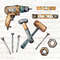 Watercolor hand tool clipart + Digital papers, Hammer Hut Screwdriver Wrench Pliers Tape measure Level Drill Saw Chisel Mallet Nails Screws - 4.jpg