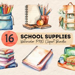 school clipart , watercolor painting clipart bundle, back to school png clipart, digital planner, junk journal, school b