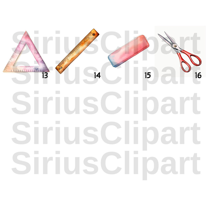 School Supplies  Watercolor Painting Clipart Bundle, Scrapbooking, Back to school, Pencil, Notebook, Book, Digital Planner, Junk Journal - 6.jpg
