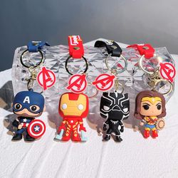 Cartoon Marvel Superheroes Silicone Keychains Cute Avengers Pendant Keyholder Black Panther Spider Man