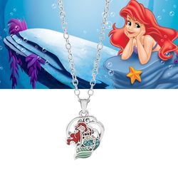 Little Mermaid Pendant Necklace Disney Mermaid Princess Enamel Figurine Neck Chain Necklace for Accessories