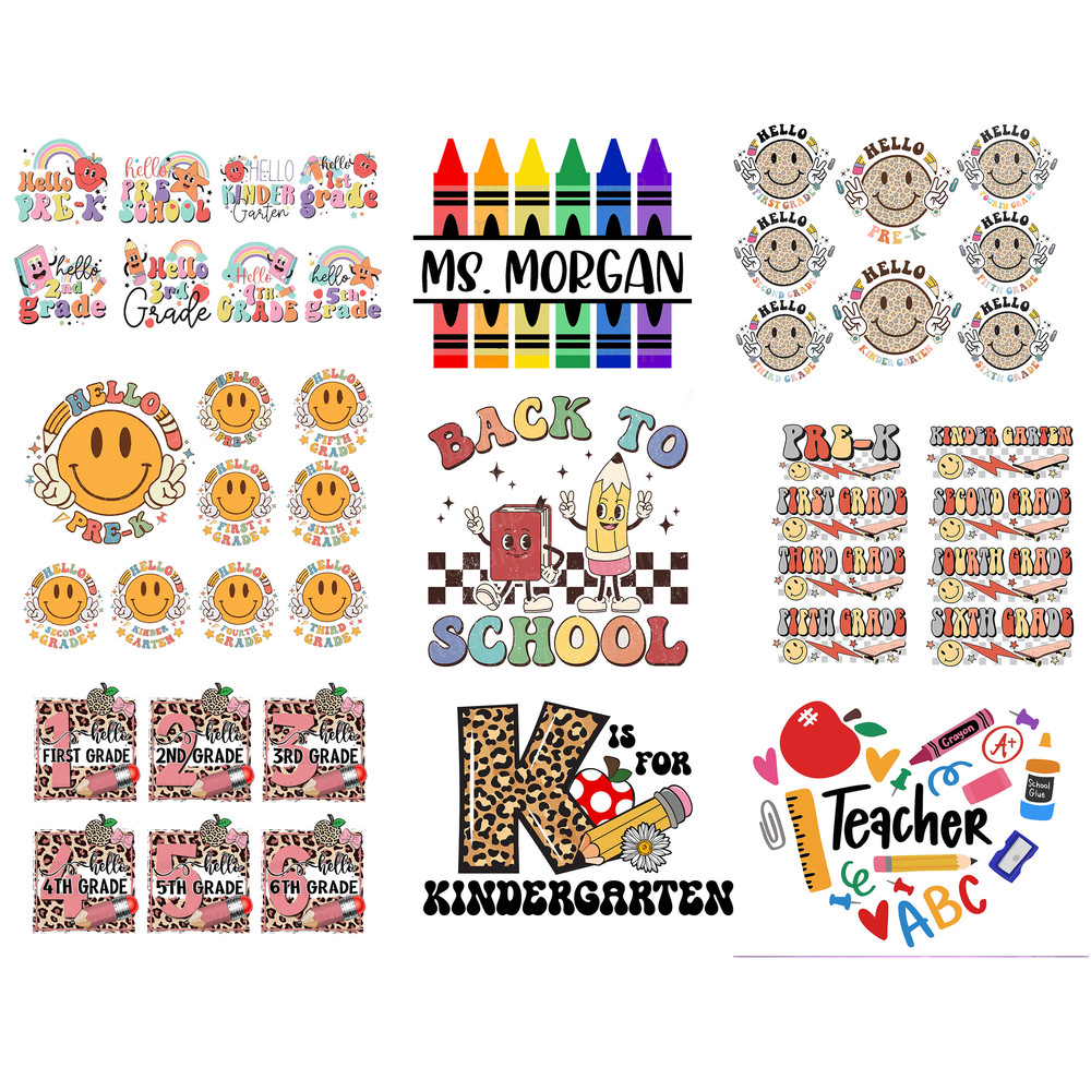 8+Back to School Bundle, Kindergarten png, Pre K PNG, First Day Of School, School Png, Retro PNG, First Second Third Grade Design,School Png - 1.jpg