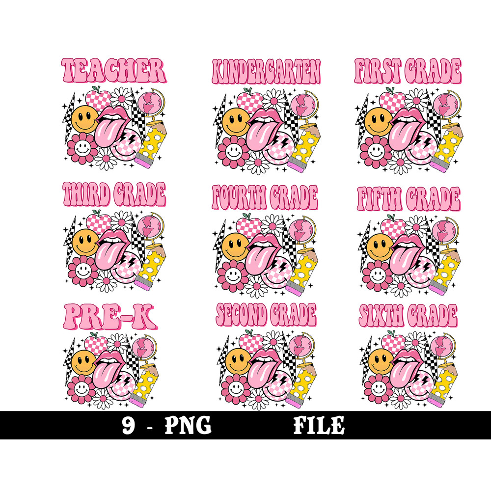 Back to School Bundle, Kindergarten, Pre K PNG, First Day Of School, School Png, Retro PNG, First Second Third Grade Design, School Png - 1.jpg