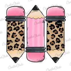 back to school png, leopard pencil trio printable sublimation, clipart, school printable, pencil png, clipart, floral pe