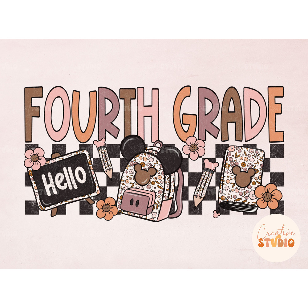 Back To School png, Mouse School Sublimation Design, Hello Fourth Grade PNG, First day of school Png, Education Png 2 files - 1.jpg