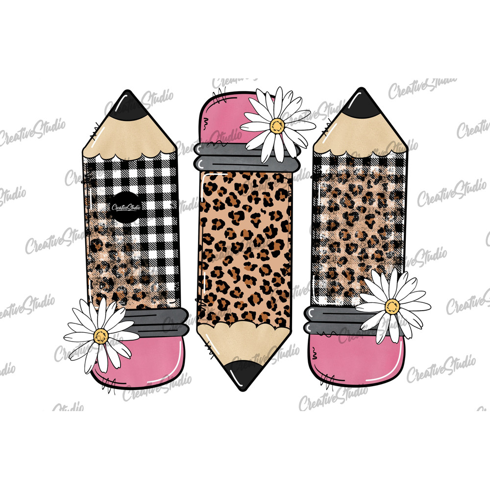Back To School png, Pencil Trio Printable sublimation, clipart, school printable, Pencil png, clipart, leopard plaid pencil png - 1.jpg