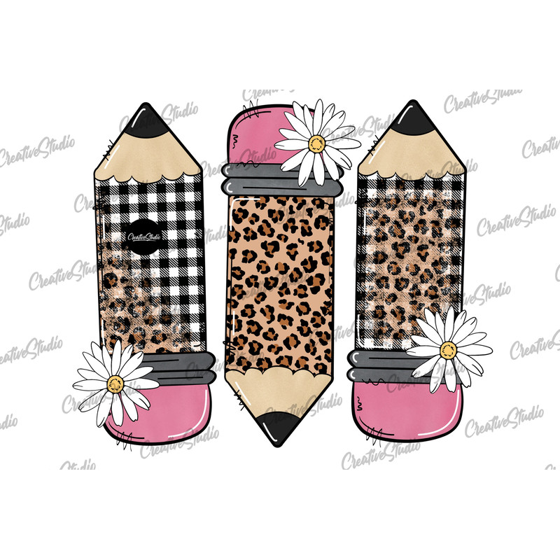 Back To School png, Pencil Trio Printable sublimation, clipart, school printable, Pencil png, clipart, leopard plaid pencil png - 1.jpg