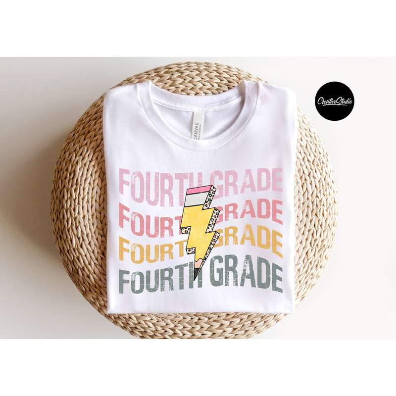 Digital Png File 4th Grade Stacked Distressed Cheetah Leopard Bolt Printable Waterslide T-Shirt Sublimation Design Back to School PNG - 3.jpg