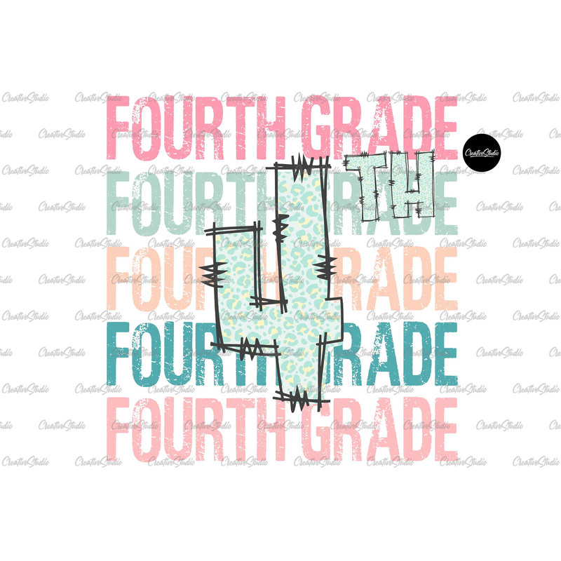 Fourth Grade Stacked Cheetah Leopard PNG, Back to School Teacher, Sublimation design, Digital file, Tshirt design download, Commerc - 1.jpg