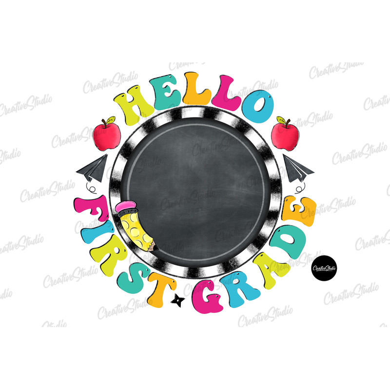 Hello First Grade PNG, Back to School Design, Sublimation Designs Downloads, PNG File, Back to school frame, chalkboard background png - 1.jpg