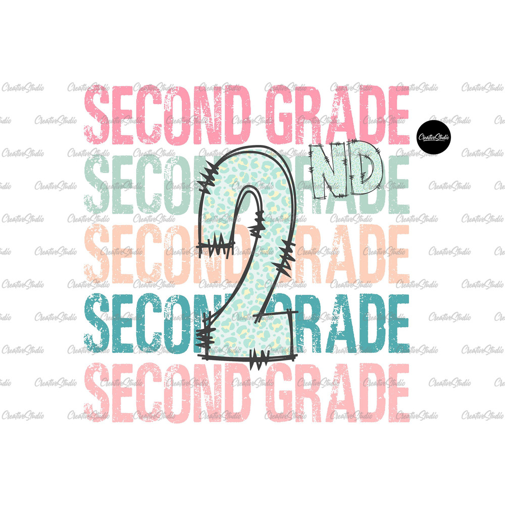 Second Grade Stacked Cheetah Leopard PNG, Back to School Teacher, Sublimation design, Digital file, Tshirt design download, Commercial use - 1.jpg
