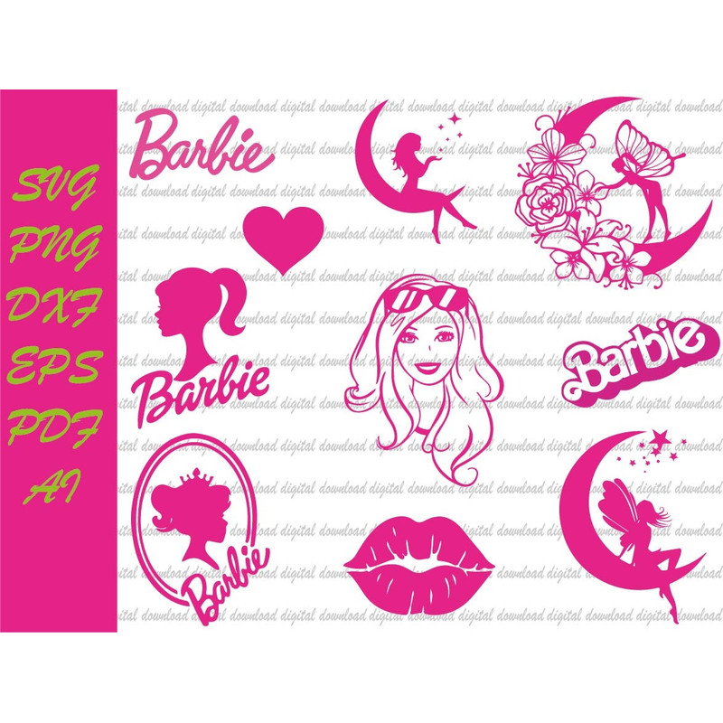 Barb Svg Bundle, SVG, Princess Silhouette, pink doll Svg, Girl Svg, Sticker Clipart, Svg Files for Cricut , SVG - PNG Decal - 1.jpg