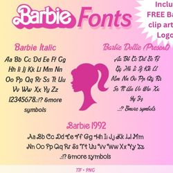 barbi font, barb png, pink dollie font and lettering, pink doll png, barbi text and clip art, pink princess font