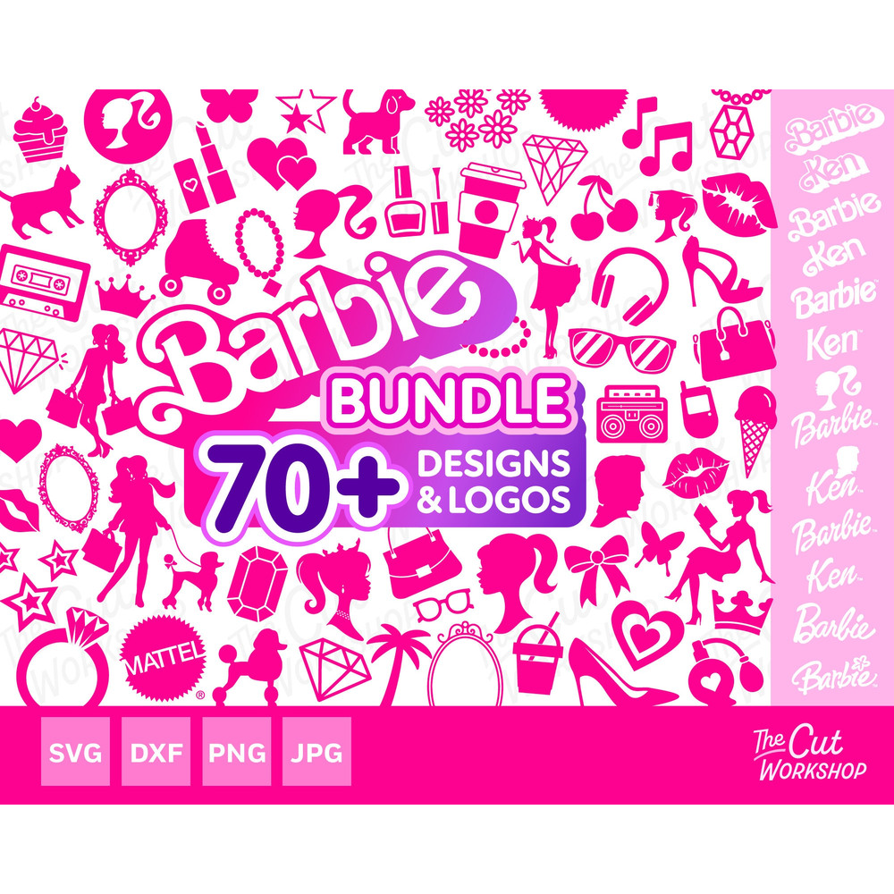 Barbi Icons Bundle Logo Babe Doll Girly Princess Silhouette Head Pink SVG PNG JPG Clipart Digital Download Sublimation Cricut Cut File Dxf - 1.jpg