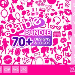 barbi icons bundle logo babe doll girly princess silhouette head pink , svg png jpg clipart digital download sublimation