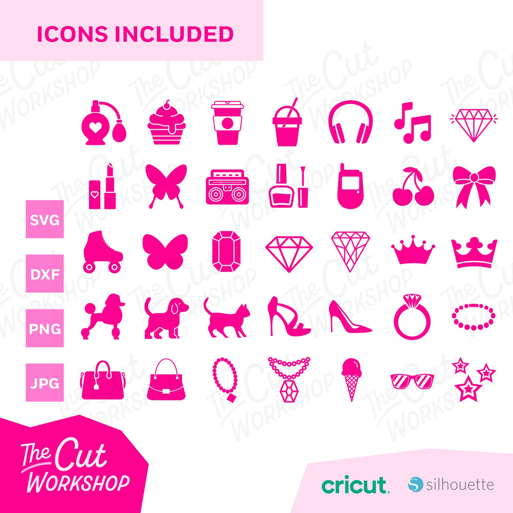 Barbi Icons Bundle Logo Babe Doll Girly Princess Silhouette Head Pink SVG PNG JPG Clipart Digital Download Sublimation Cricut Cut File Dxf - 2.jpg