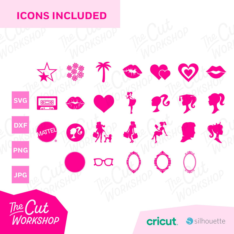 Barbi Icons Bundle Logo Babe Doll Girly Princess Silhouette Head Pink SVG PNG JPG Clipart Digital Download Sublimation Cricut Cut File Dxf - 3.jpg