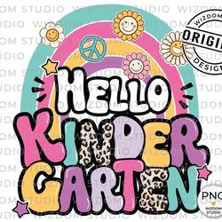 hello kindergarten png image, back to school leopard rainbow design, sublimation designs downloads, png file