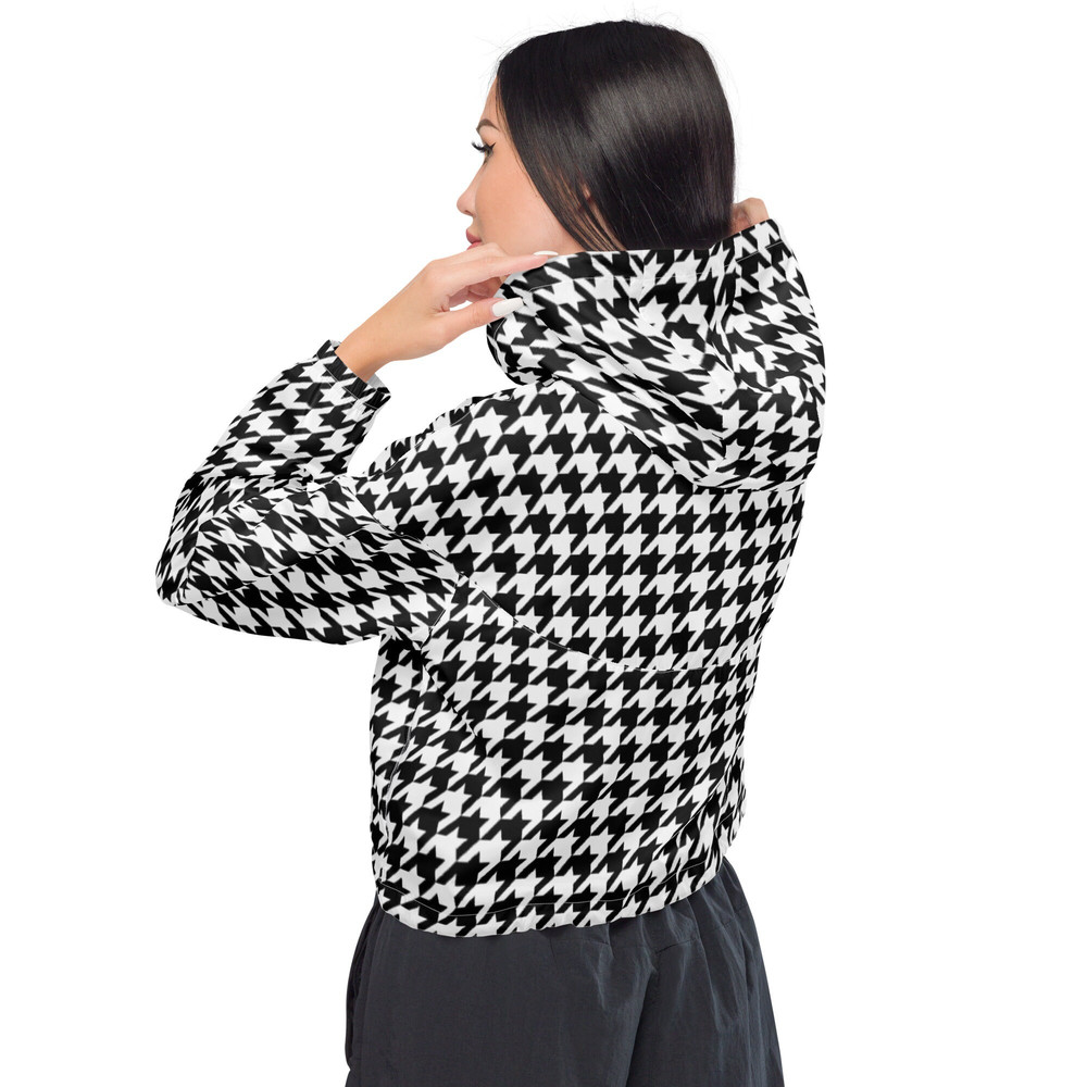 Houndstooth Women’s Cropped Windbreaker Black and White Hounds tooth Wind Breaker Fall 2022 Print Trends - 3.jpg